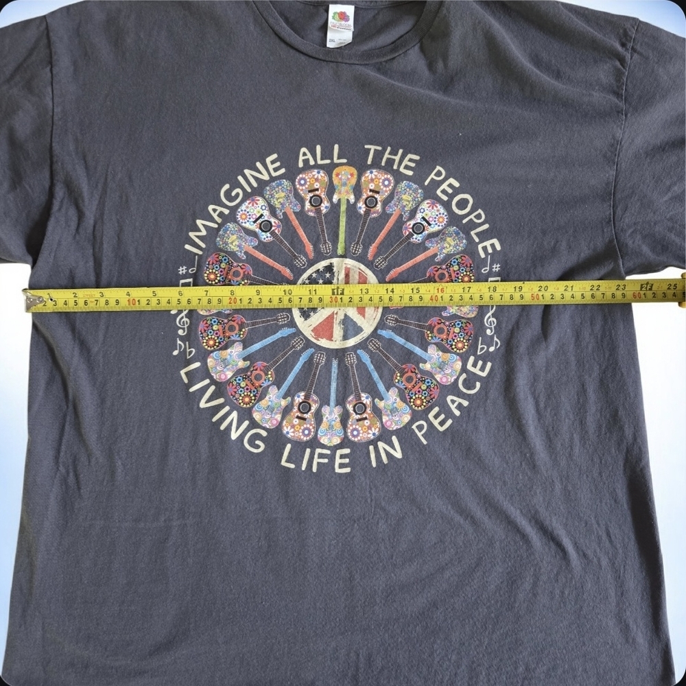 Fruit of the Loom Black cotton "Imagine All the People" graphic tee Size 2XL - Picture 2 of 6